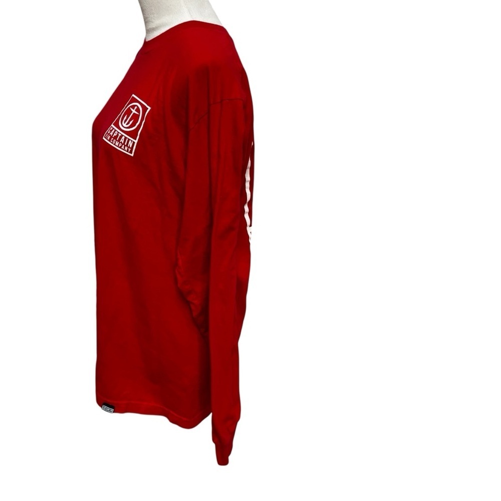 Captain Fin Co. Men’s Large Red Long Sleeve Shirt Cotton Shirt White Logo - Picture 4 of 7